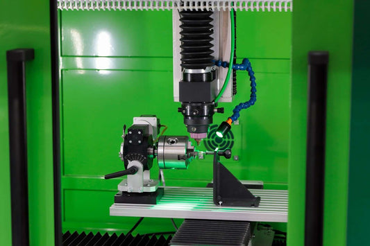 CNC milling machine performing precision machining on mounted metal component